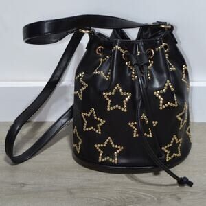 Betsey Johnson Night Lights Star-Studded Bucket Bag Black & Gold